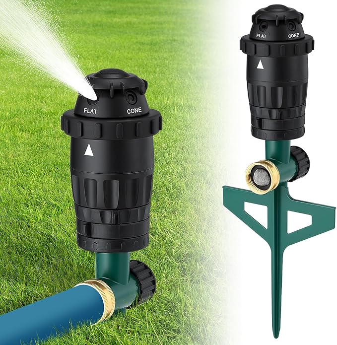 Adjustable Spray Coverage Sprinklers for Yard - Sturdy Aluminum Alloy Spike & 5 Spray Patterns Lawn Sprinkler, Efficient Irrigation System for Medium Garden Uneven Ground