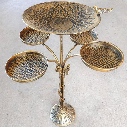 HOUYANG 33.5 "H Metal Bird Bath for Outside with 4-Bird Feeder & Cast Iron Base, BirdBaths for Outdoors,Garden Patio Decor for Yard