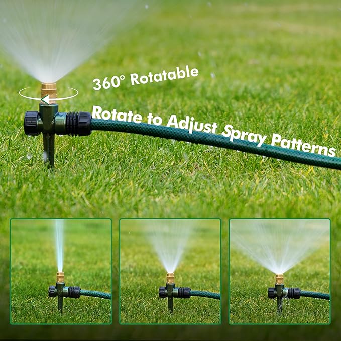 RESTMO 3 Pack Heavy-Duty Full-Metal Lawn Sprinkler for Yard with Durable Brass Nozzle, Premium Spike Base, 360° Large Area Coverage Lawn Sprinkler for Patio and Garden Irrigation