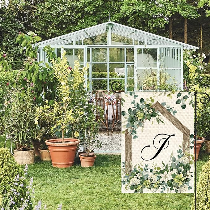 AVOIN colorlife Initial Letter J Monogram Garden Flag 12x18 Inch Double Sided Outside, Spring Floral Family Last Name Yard Decoration