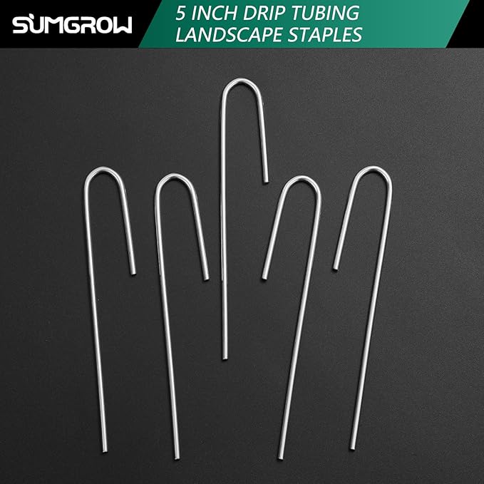 120 Pack Drip Tubing Stakes, 5 inch Galvanized Steel Landscape Staples for 1/4" or 1/8" Diameter Tubing - Irrigation Anchors for Garden and Lawn