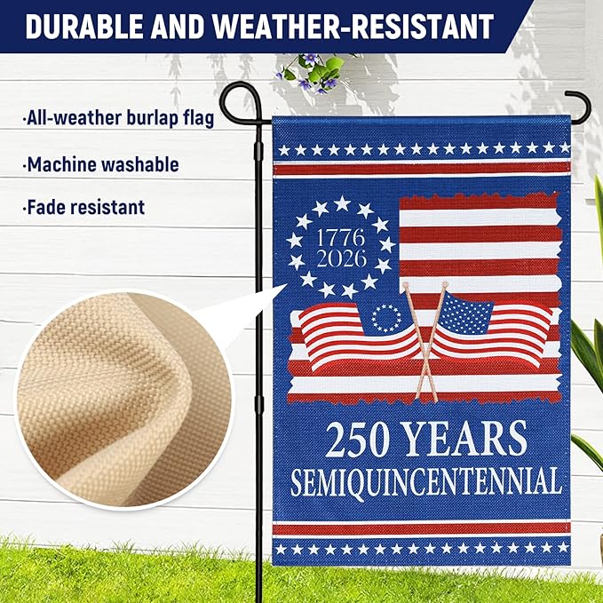 250 Anniversary USA Flag - 4th of July Decorations - 28x40 Inch Patriotic Garden Flag, Double Sided American Flag for Independence Day 1776-2026 250th USA Birthday Yard Porch Lawn Outdoor Decor