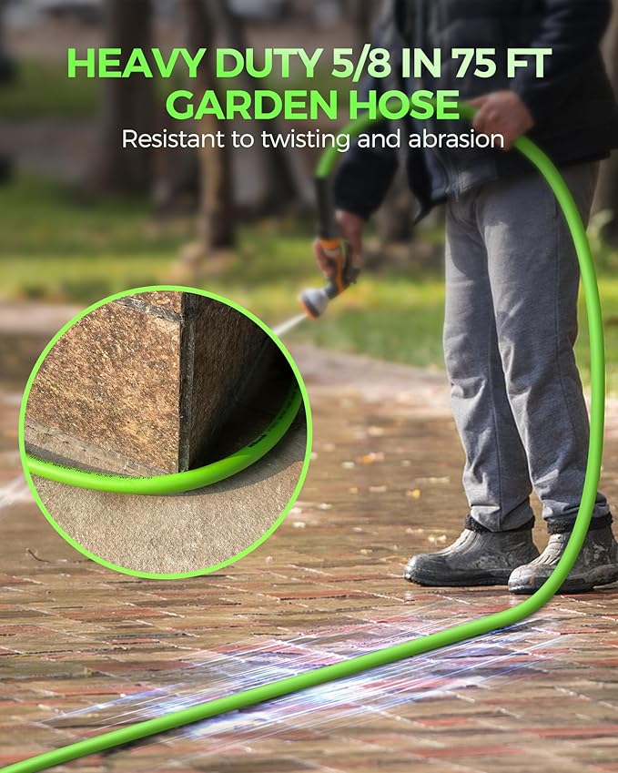 75 FT x 5/8″ Garden Hose, Lightweight Flexible Garden Water Hose with Swivel Handle, 200 PSI Working, 450 PSI Burst, All-Weather Outdoor Use, Heavy Duty Water Hose for for Lawn, Yard, G75GH06