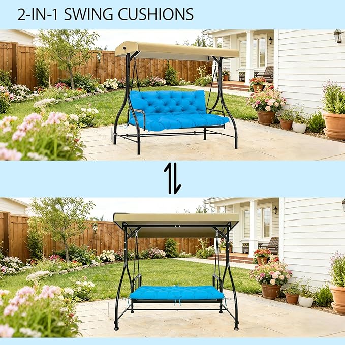 Premium 5" Thicken Porch Swing Cushions Waterproof 3 Seater Replacement Cushions with Backrest and Adjustable Straps, Outdoor Furniture Cushions for Patio, Garden(70×40×5inch)