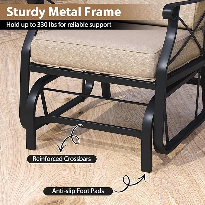 Tangkula Outdoor Glider Rocking Chair, Patio Gliding Chair Furniture with Metal Frame and Thick Cushions for Porch, Balcony, Garden and Yard (1 Pack)