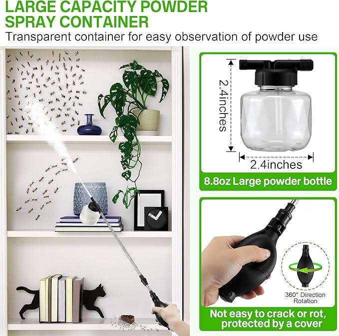 Qualirey Diatomaceous Earth Powder Duster, Extendable 16.5" to 26.2" Bulb Sprayer Pesticide, Powder Duster for Pest Control with 8.8OZ Bottle, Garden Sprayer for Organic Gardening Agricultural Supply