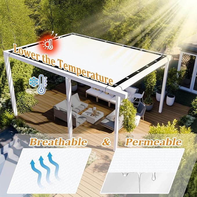 Shade&Beyond Customized Size 90% Sun Shade Cloth with Grommets, 11' X 13' Pergola Shade Cover Canopy, Mesh Tarp Sun Screens for Patio, Outdoor, Garden, Backyard GN01, White