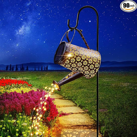 Outdoor Solar Watering Can with Lights Garden Decor Large Solar Powered Lanterns Hanging Waterproof LED Decorative Retro Metal Kettle String Lights for Table Yard Pathway Walkway Gardening Gifts