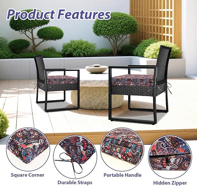 IPYNBAP Outdoor Chair Cushions Set of 4,Waterproof Outdoor Seat Cushions for Patio Furniture,Patio Chair Cushion with Handle and Ties, Out Door Chair Pads,17" x 16" x 2", Artistic Floral