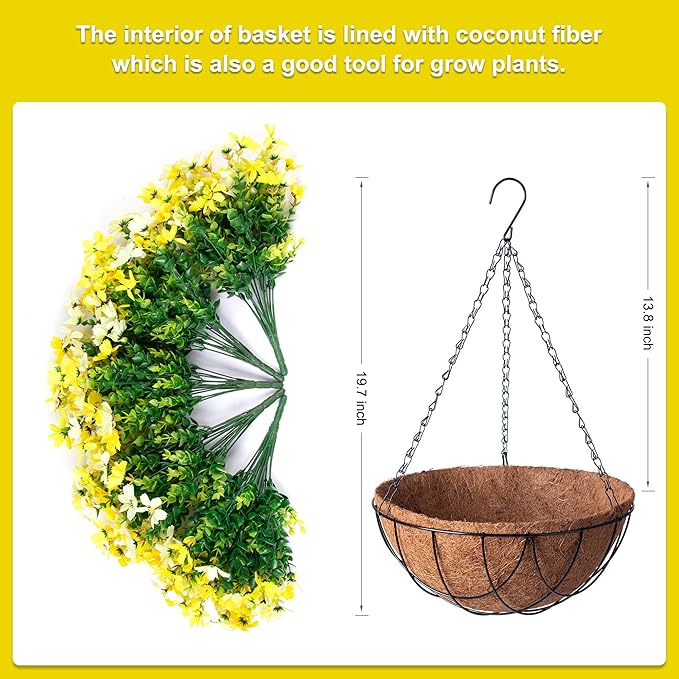 INXUGAO Artificial Flowers with Hanging Planter for Outdoor Decor, Faux Silk Daisy UV Resistant Plants in Basket for Indoor Porch Garden Yard Spring Summer Decor(Yellow)
