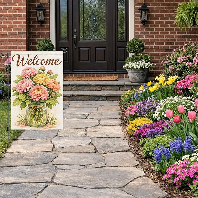 Heyfibro Spring Garden Flag 12x18 Inch Double Sided Chrysanthemum Garden Flag Small Yard Flags for Outside House Farmhouse Seasonal Spring Outdoor Decorations