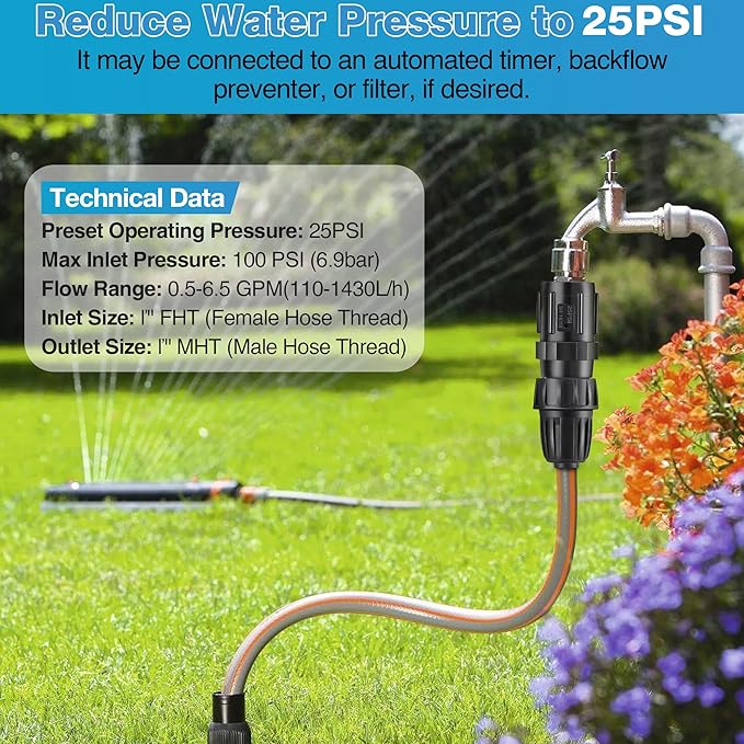 8 Pcs 25 PSI Drip Irrigation Pressure Regulator Faucet Adapter Kit, 4 Pcs 3/4" FHT x 3/4'' MHT Pressure Regulator, 4 Pcs 1/2 Inch Drip Irrigation Tubing Adapter for Drip Irrigation System
