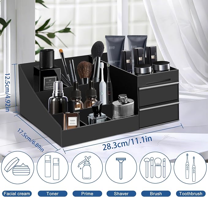 Bathroom Counter Organizer with Drawers,Cologne Organizer for Men | Bathroom Organizer, Bathroom Sink Organizer, Mens Cologne Organizer, Cologne Stand Organizer, Bedroom Essential Gifts for Men