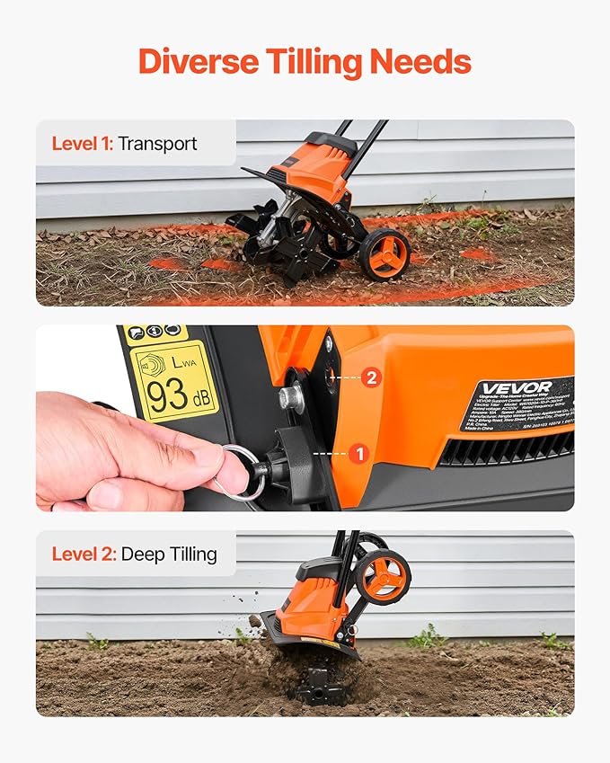 VEVOR Corded Electric Tiller, 14 Inch Tilling Width Garden Rototiller, 10-Amp Motor Heavy-Duty Tilling Machine, Cultivator with Steel Tines and Foldable Handle, for Lawn, Yard, and Gardening Care