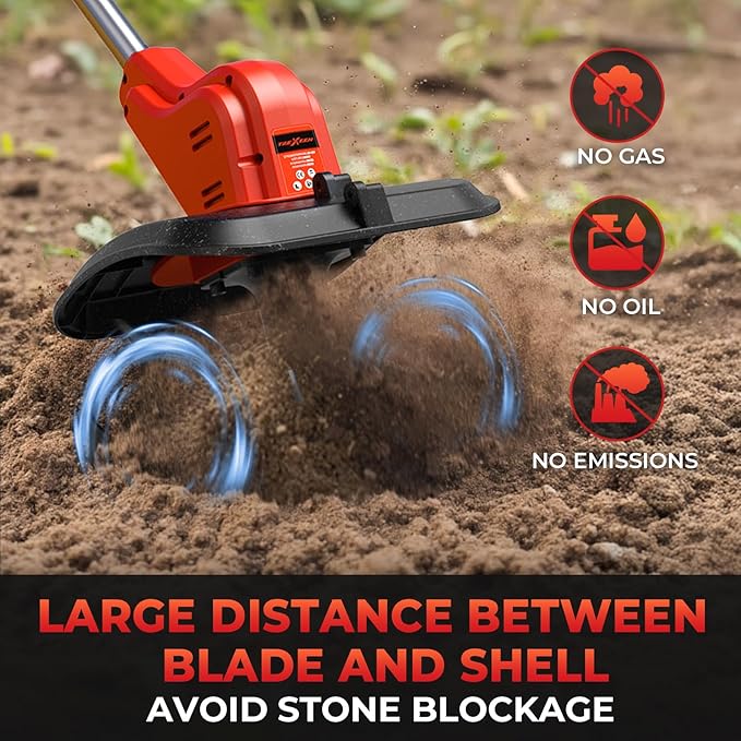 Cordless Tiller Cultivator for Milwaukee M18 Battery, 360RPM Electric Tiller for Gardening, 11.8in Tilling Width ＆ 8.6in Depth, Battery Powered Tiller for Lawn/Soil Cultivation (Battery Not Included)