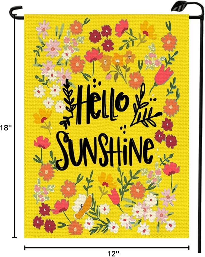 Summer Hello Sunshine Garden Flag 12x18 Inch Double Sided Outdoor House Seasonal Spring Flower Flag Decorations for Yard XJ61-yellow