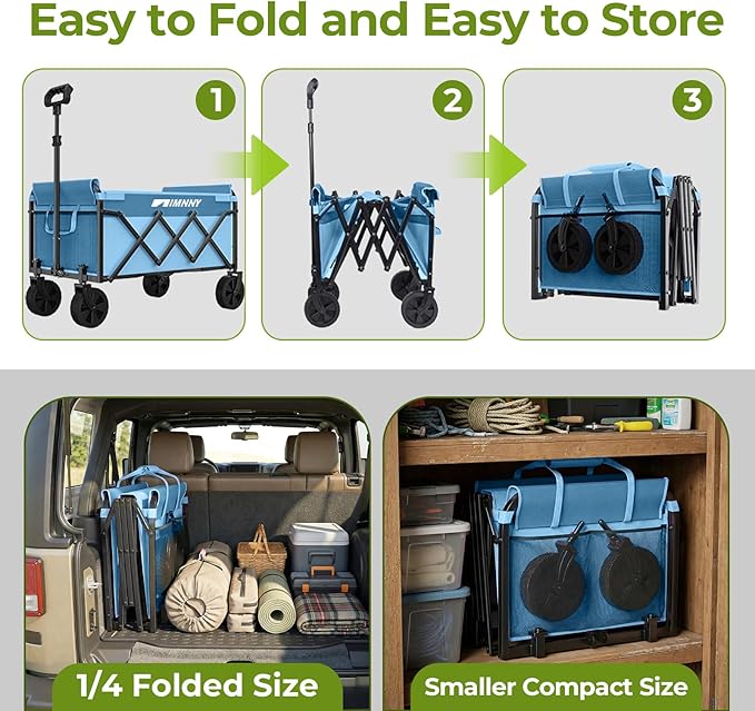 Collapsible Wagon Cart, Lightweight Portable Foldable Wagon with Wheels, 220lbs Utility Cart for Grocery, Light Camping, Sports, Easy to Fold & Store (Blue)