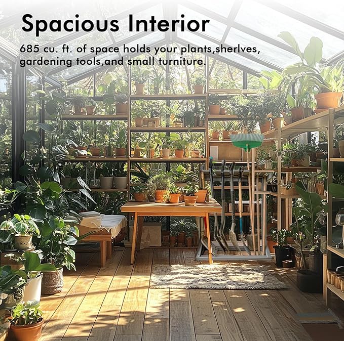 8×14FT Green Houses for Outside, Walk in Greenhouse for Outdoors and Garden Planting, Large Greenhouse Kit with Electronic Thermometers, Withstands Strong Wind or Snow to Protect Vegetables or Plants
