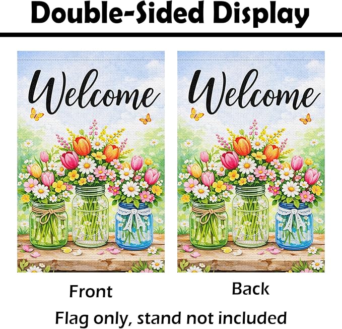 Heyfibro Spring Welcome Garden Flag 12x18 Inch Double Sided Butterfly Florals Garden Flag Small Yard Flags for Outside House Farmhouse Seasonal Spring Outdoor Decorations