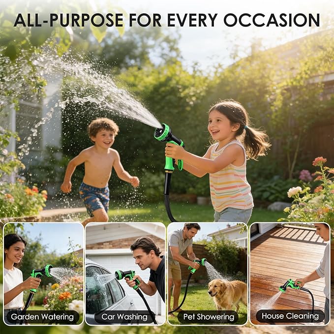 Garden Hose 50 FT, Non-Expanding Lightweight Water Hose with 10 Function Nozzle, Flexible, Kink Free, Wear-Resistant Fabric Leak Proof Garden Hoses for Outdoor, Yard, Lawn, Car, Marine, RV, Pet Bath