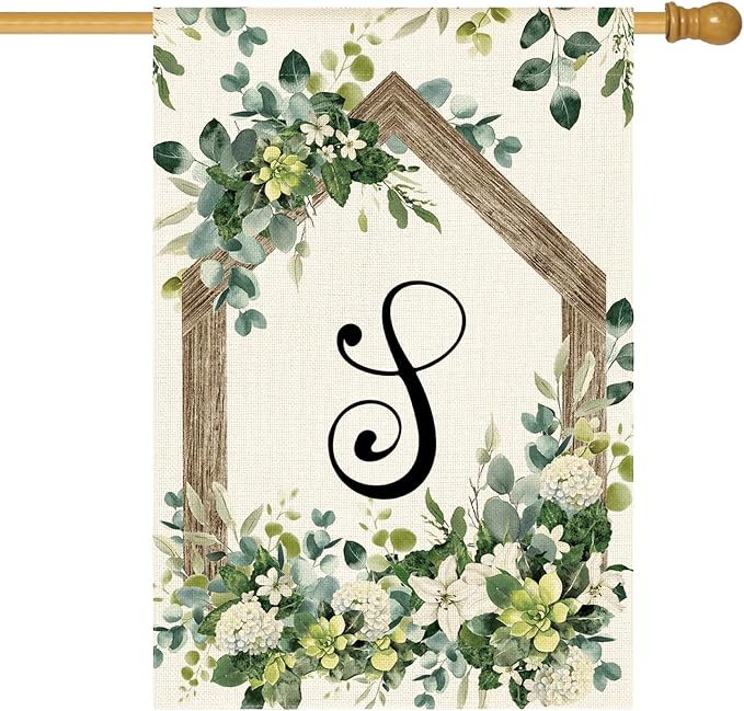 AVOIN colorlife Initial Letter S Monogram House Flag 28x40 Inch Double Sided Outside, Spring Floral Family Last Name Yard Decoration