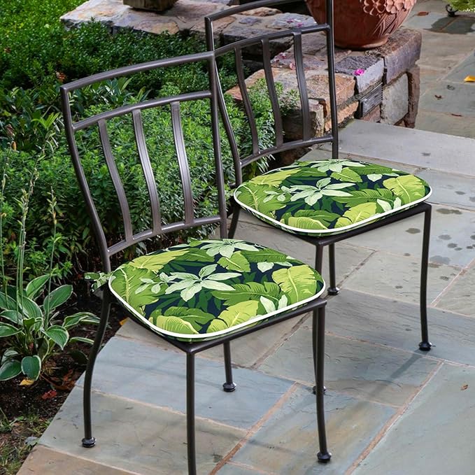 Outdoor 16"x17" Chair Pads Set of 4, Water Resistant Patio Chair Cushions with Ties, Seat Cushions for Home Garden Furniture Decoration, Jungle Leaves