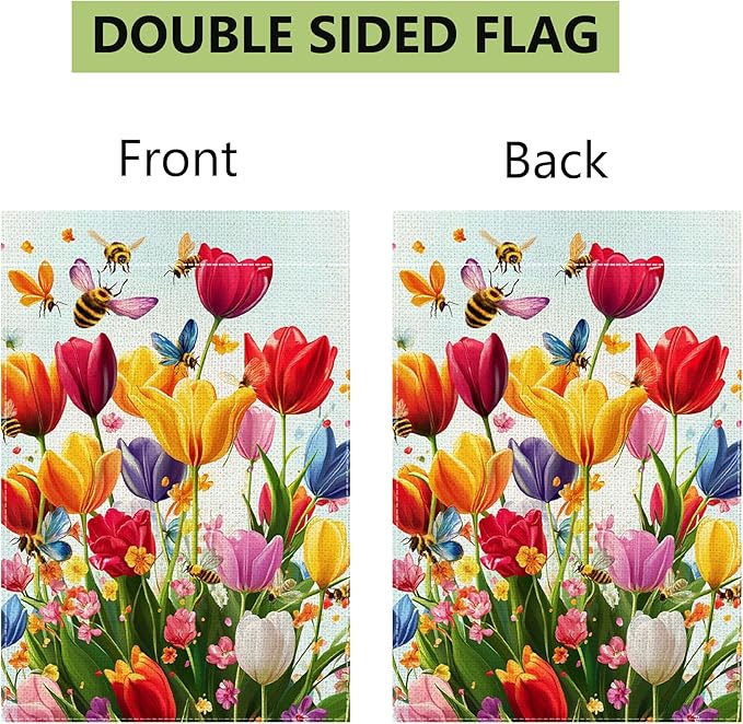 Spring Summer Tulip Garden Flag 12x18 Inch Double Sided, Colorful Welcome Yard Decor, Farmhouse Outdoor Flag for Lawn Patio Porch