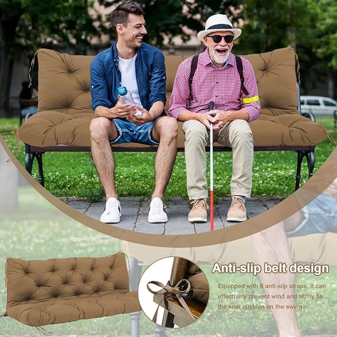 Premium 5" Thick Waterproof Outdoor Swing Cushions Sturdy Durable 2-3 Seat Replacement Porch Swing Cushions with Backrest&Ties Bench Cushion for Outdoor Furniture Backyard Patio(48x40inch)