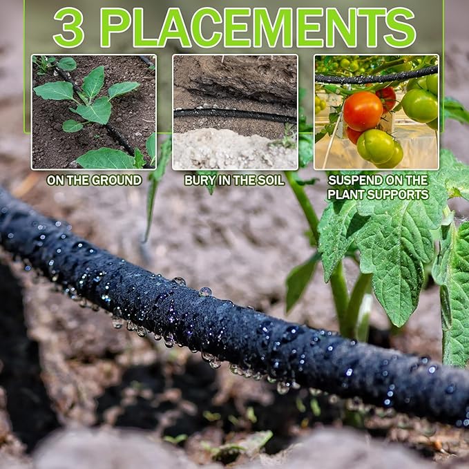 1/4 Inch Soaker Hose Irrigation Hose Drip Hose for Garden Heavy Duty Drip Irrigation Tubing with Hose Connector Set or Watering Planters Flower Vegetable Lawn Yard Landscaping, Black (200 ft)