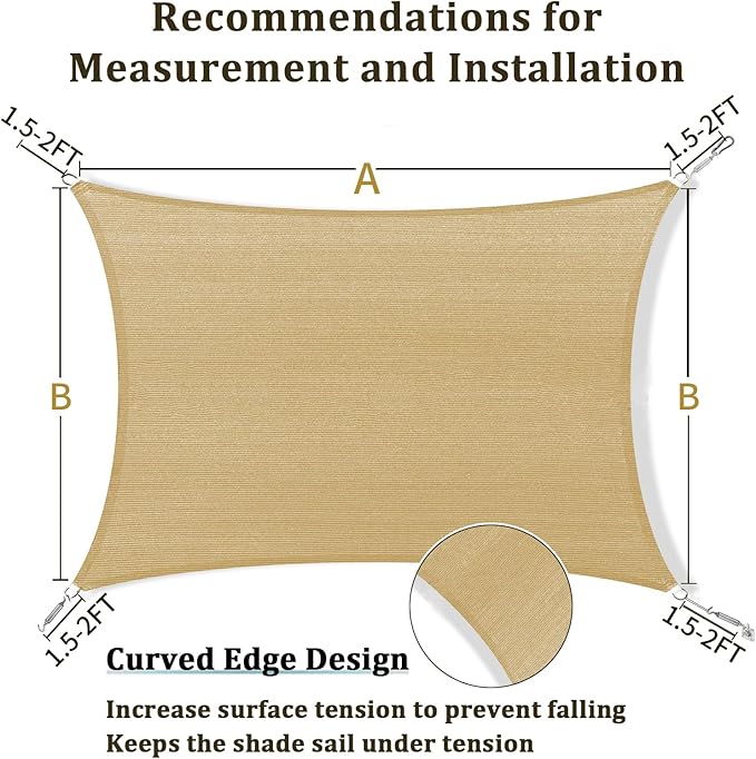 Shade&Beyond Custom 21'x32' Sun Shade Sail Canopy Rectangle UV Block Breathable Curved Sunshade for Backyard Yard Deck Outdoor Facility and Activities, Sand (We Make Custom Size)