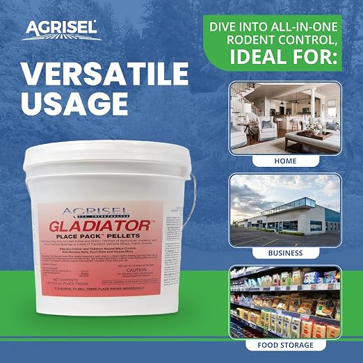 Agrisel Gladiator Rodenticide, Mouse Bait, Rat Bait, 130 Pellets (.5 oz) | Single-Dose Rodent Control, Use Indoor & Outdoor