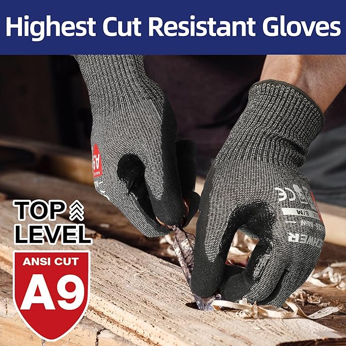 Schwer ProGuard High Level Cut Resistant Work Gloves PR3326 for Extreme Protection，ANSI A9 Cut Gloves with Reinforced Thumb, Non Slip, Non PFAS, Durable, Touch-screen, Black 120 Pairs, L