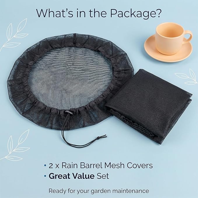 2PCS 39’’ Mesh Cover for Rain Barrel with Drawstring Water Collection Buckets Tank Net Cover Rain Barrels Protector for Preventing Fallen Leaves in Outdoor Garden Eaves(Black)