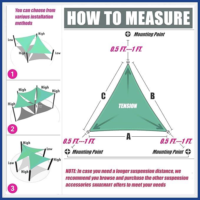 ShadeMart 16' x 16' x 16' Grey Sun Shade Sail UPF50 Triangle smTAPT08 Canopy Fabric Cloth Screen, Water Air Permeable & UV Resistant, Heavy Duty (We Customize Size)