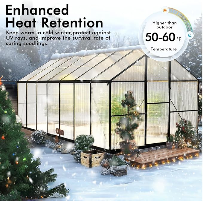 8×14FT Green Houses for Outside, Walk in Greenhouse for Outdoors and Garden Planting, Large Greenhouse Kit with Electronic Thermometers, Withstands Strong Wind or Snow to Protect Vegetables or Plants