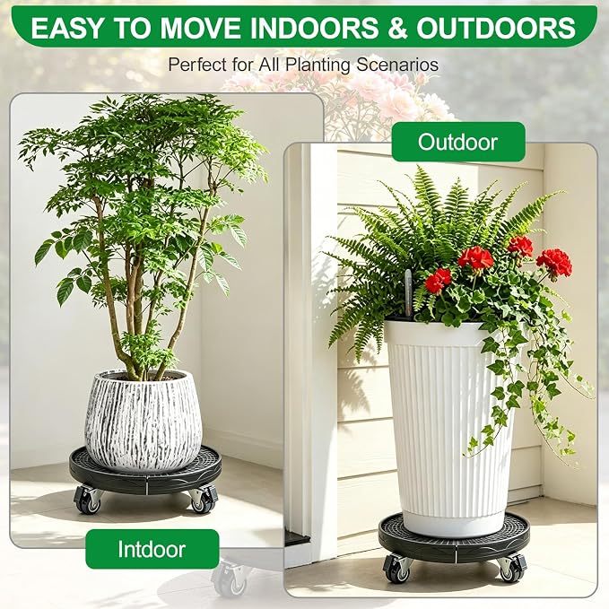 Expandable Plant Caddy with Lockable Wheels | 15–19.7in Adjustable Rolling Plant Dolly, Heavy Duty Wheeled Stand for Round Planters, Tower Planters & Storage Bins