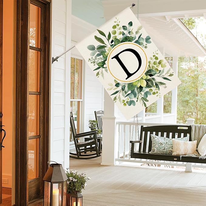 AVOIN colorlife Monogram Letter D Floral House Flag 28x40 Inch Double Sided Outside, Family Last Name Initial Yard Outdoor Decoration