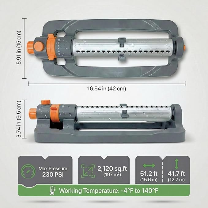 Oscillating Water Sprinkler for Yard, Lawn Sprinkler with 3-Way Adjustable Spray for Garden and Lawn Large Area Outside Watering, Matel Base