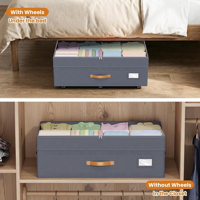 Budding Joy 80L 2 Pack Adjustable Under Bed Storage Containers with Wheels
