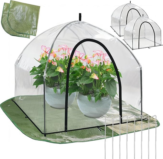 Portable Plant Cover Tent with Waterproof Base for Garden Indoor/Outdoor Tabletop Mini Greenhouse for Seed Starting Humidity Small Plants, Plant Protection from Animal for Raised Bed(L-PVC - 2PCS)