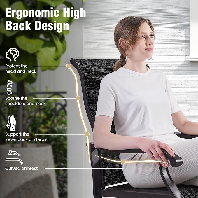 Amopatio Patio Swivel Chairs Set of 8, Outdoor Swivel Rocker Dining Chairs with All Weather Textilene High Back & Metal Frame, for Backyard Deck Lawn Garden, Dark Grey