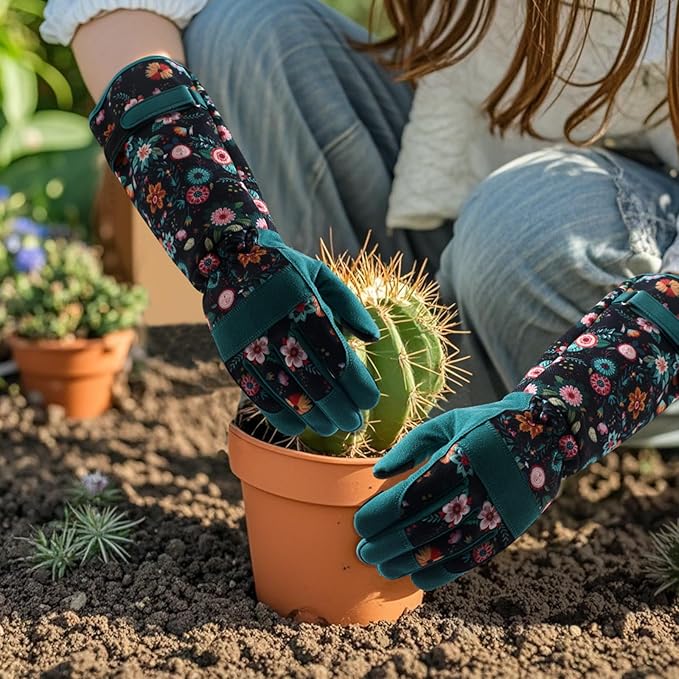 Trifabricy Gardening Gloves for Women, Leather Long Garden Gloves with Grip, Thorn-Proof Puncture-Resistant Work Gloves