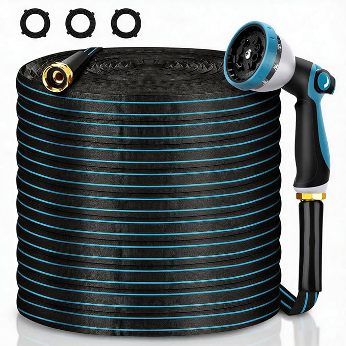 Non-Expanding Garden Hose 75FT with 10-Pattern Nozzle, Lightweight Flexible Water Hose Kink-Resistant, Brass 3/4'' Fittings & Sealing Washers, for Yard Lawn Garden Car Wash Pet Bathing