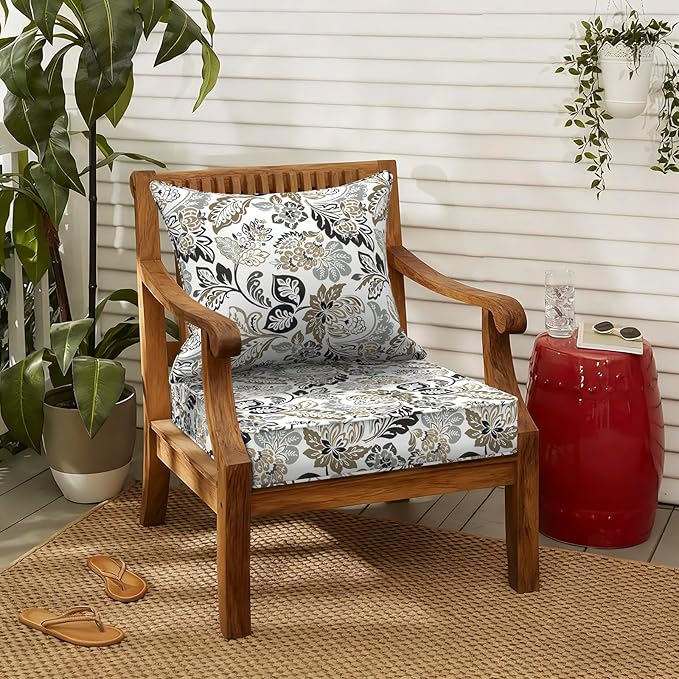 LVTXIII Outdoor Seat and Back Cushion Patio Deep Seat Cushion Set Seasonal Chair Cushion for Wicker Chairs and Garden Furniture Decoration, 22"x22"x4", Dailey Tan