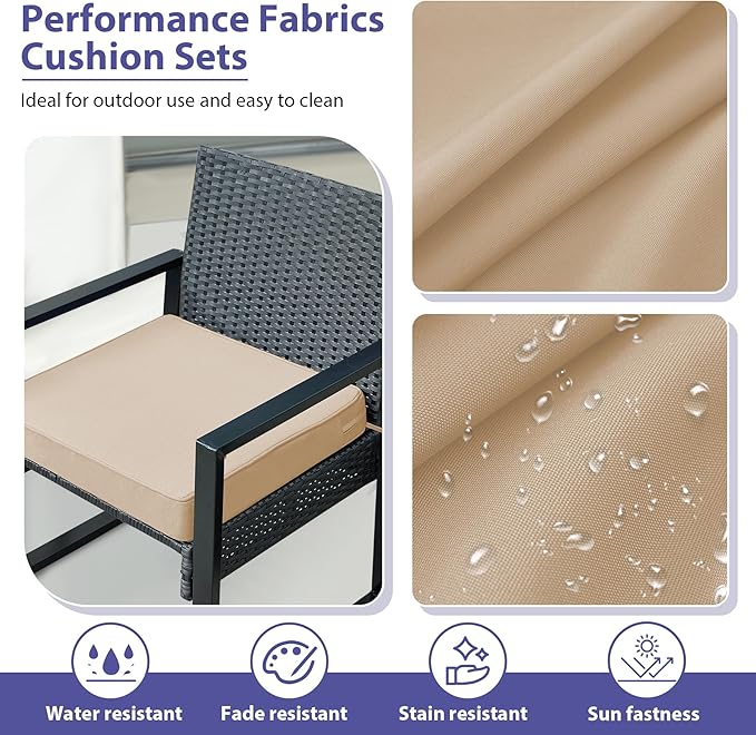 IPYNBAP Outdoor Chair Cushions Set of 4 -Waterproof Outdoor Seat Cushions for Patio Furniture, Patio Chair Cushion with Handle and Ties, Square Out Door Chair Pads,19" x 19" x 3", Beige