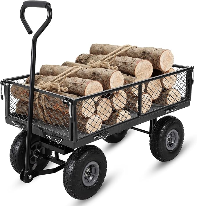 GarveeLife Heavy Duty Steel Garden Cart Folding Utility Wagon with Removable Cart Liner, 500 LBS Capacity
