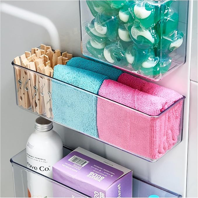 iDesign Magnetic Medium Clear Plastic Organizer Bins | Laundry Room Storage