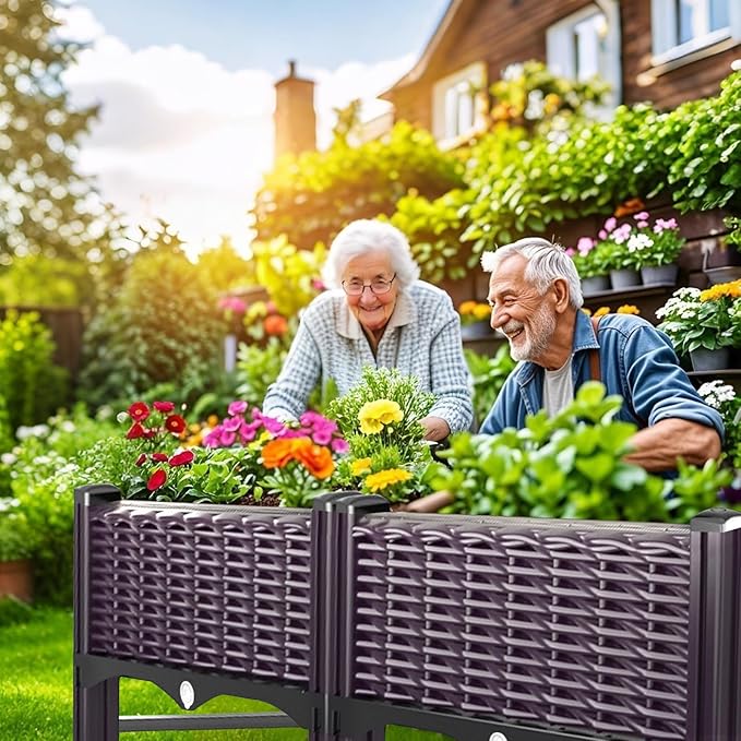 Raised Garden Bed with Reinforcement Rods Elevated Planter Boxes for Outdoor Plants with Drainage Holes for Flowers Vegetables Herbs Patio Backyard Deck Balcony,Purple