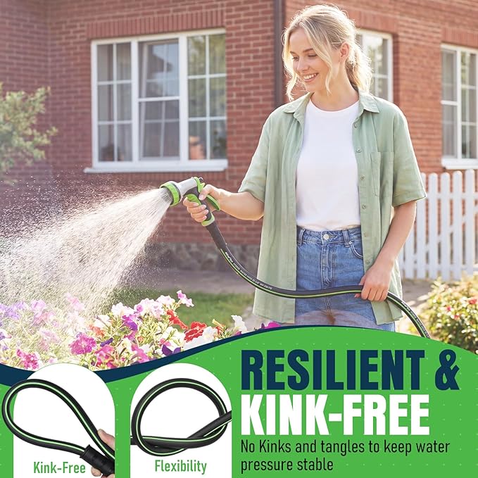 Non-Expandable Garden Hose 10ft, Lightweight Flexible Hose, Kink Resistant, Solid Fittings, 5/8 Inch, 600 PSI, Ideal for Balcony, Patio, Pet Bathing