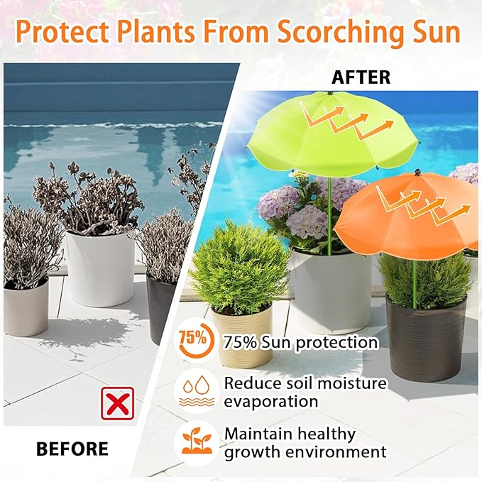 MJZ 2 Pack Large Plant Umbrellas for Outdoor Plants, 26" Garden Umbrella for Plants with Adjustable Angle, Plant Umbrella Provide Shade for Outdoor Plants Flower Pot Planting Beds (Green, Orange)